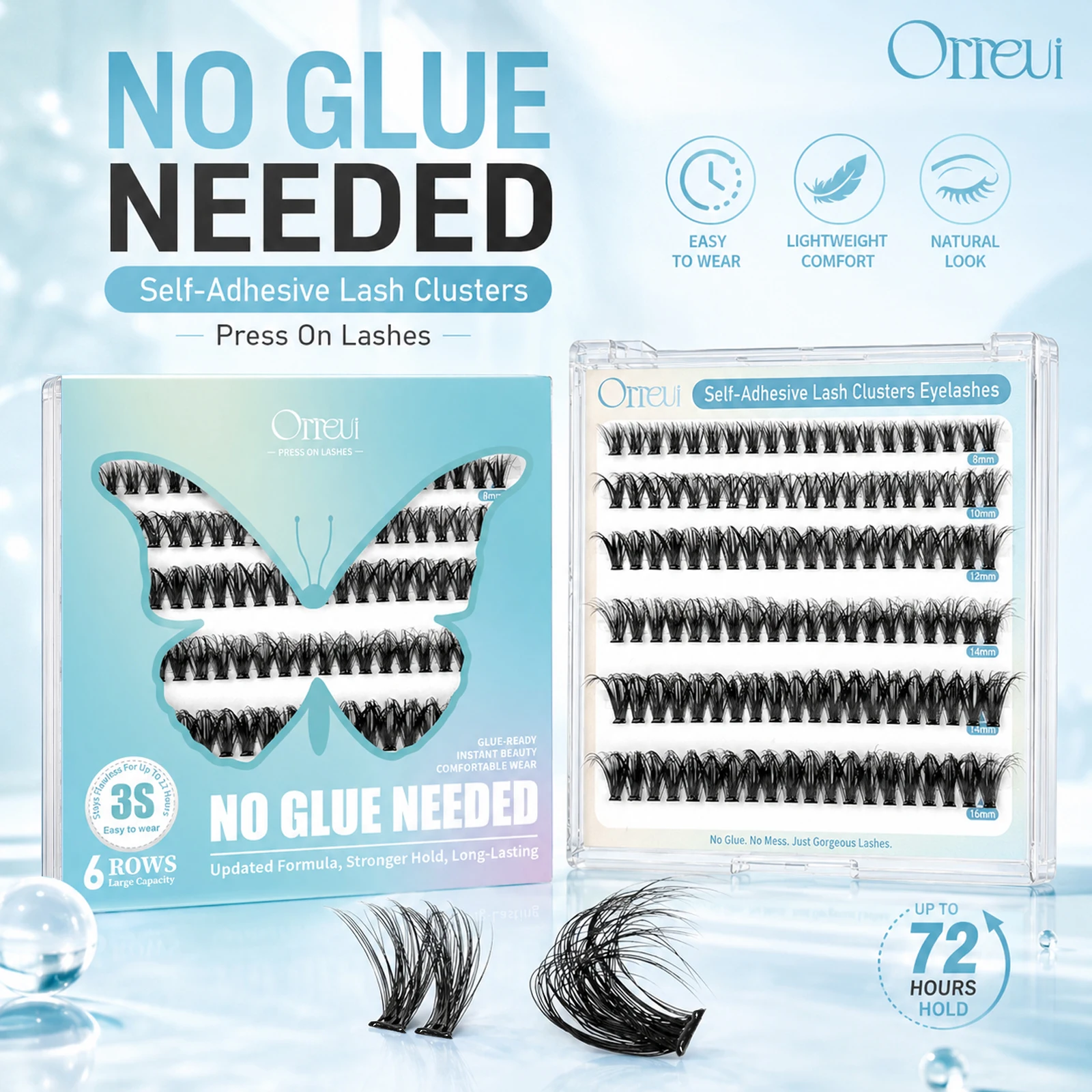 No Glue Self-Adhesive Cluster Lashes 8-16mm Mixed Lengths, Press On DIY Lash Clusters, Natural Wispy False Eyelashes