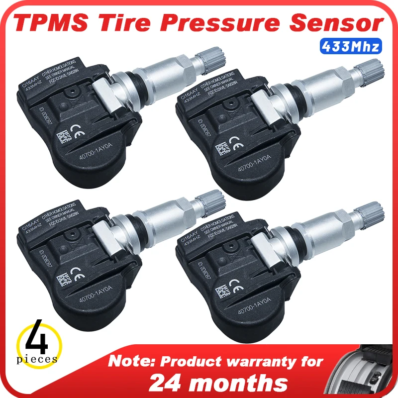 

4pcs TPMS Tire Pressure Monitoring System for INFINITI QX70 2014-2015 407001AY0A 407002138R 40700-1AY0A 433Mhz