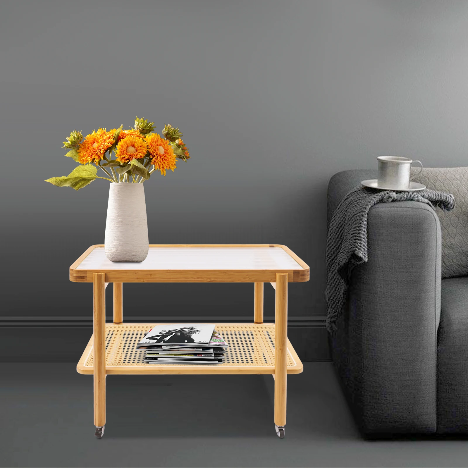 โต๊ะกาแฟมีล้อ โต๊ะกาแฟ 2 ชั้น โซฟา โต๊ะ โต๊ะกาแฟ