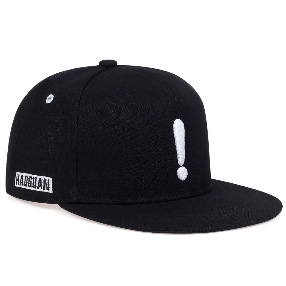 Black Exclamation Mark Embroidered Snapback Hat Flat Brim Hip Hop Baseball Cap for Men Women Streetwear