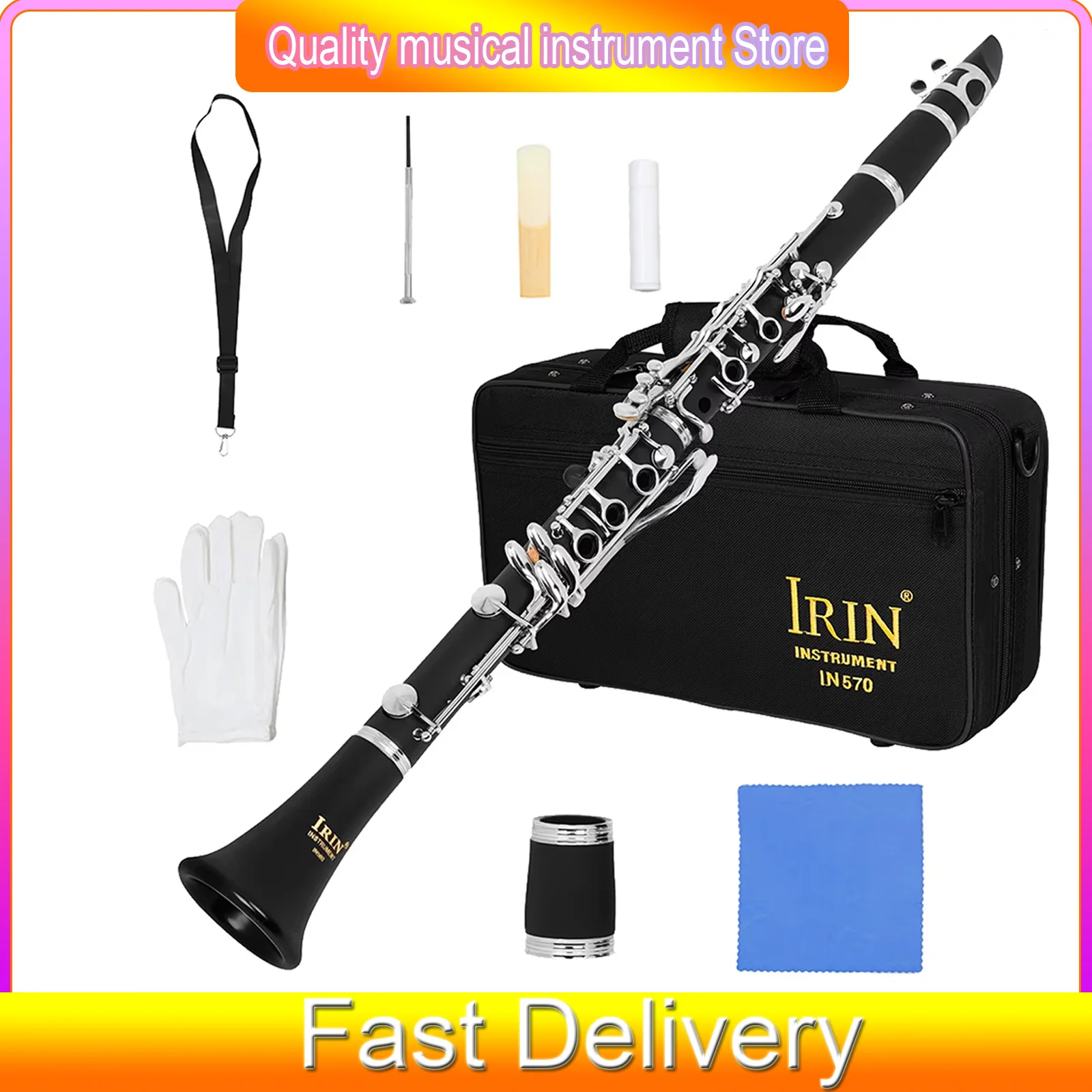 

Кларнет IRIN IN570 Falling Tune B, 17 клавиш, 6 клавиш из каучукового дерева, белая медь, двойная регулировка, детали для экзаменационного кларнета