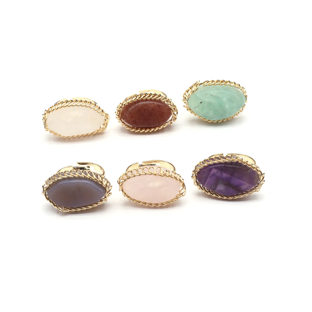 1PC Fashion Crystal Agate Opal Natural Stone Random Color Adjustable Size Charm High Quality Ring Jewelry Gift