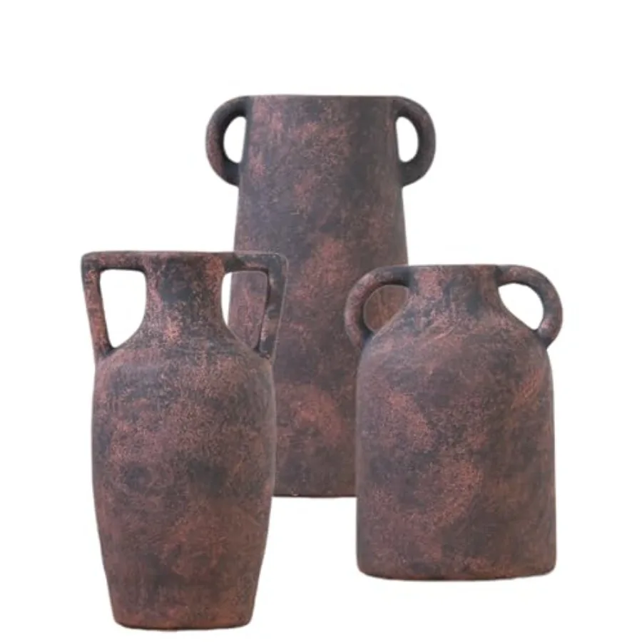 

Ceramic Vase Set of 3 with Handles, Neutral Rustic Farmhouse Pottery Vases,,Modern Home Decor for Table, Mantel, Entryway, Book