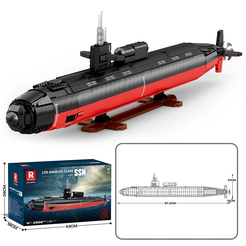 

33049 MOC Los Angeles-class SSN Modern Military 1:125 Submarine Ship Transport Model Building Blocks Bricks Toy Gift Kids Boys