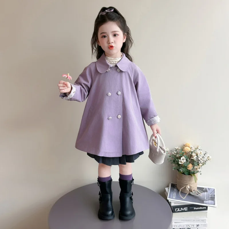 Girls Jacket Autumn 2026 Foreign Style Double-breasted Loose Trench Coat