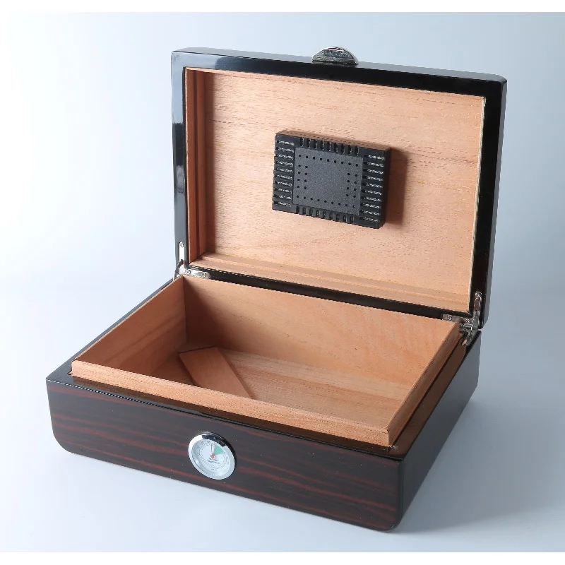 Spanish Cedar Wood Interior Cigar Royal Desktop Humidor Box for 25-50 Cigars, Cigarette, Tobacco Accessories