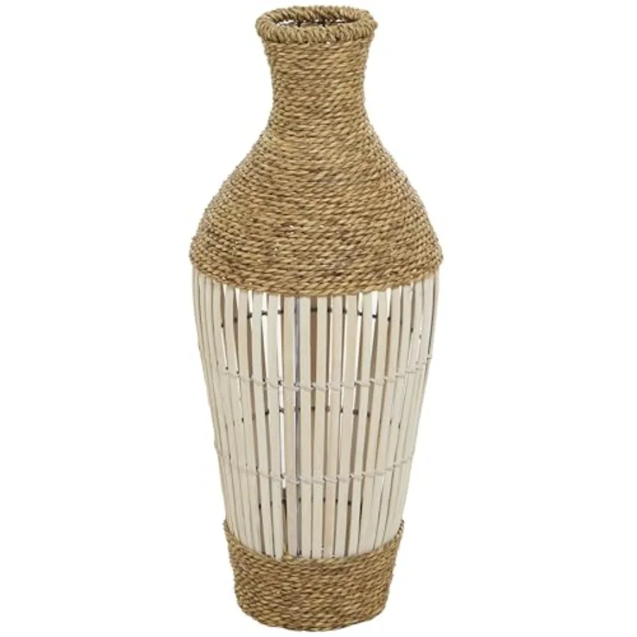 

Seagrass Handmade Decorative Vase Wrapped Tall Floor Centerpiece Vase with Open Framed Cream Bamboo Center Vase for Home Decora