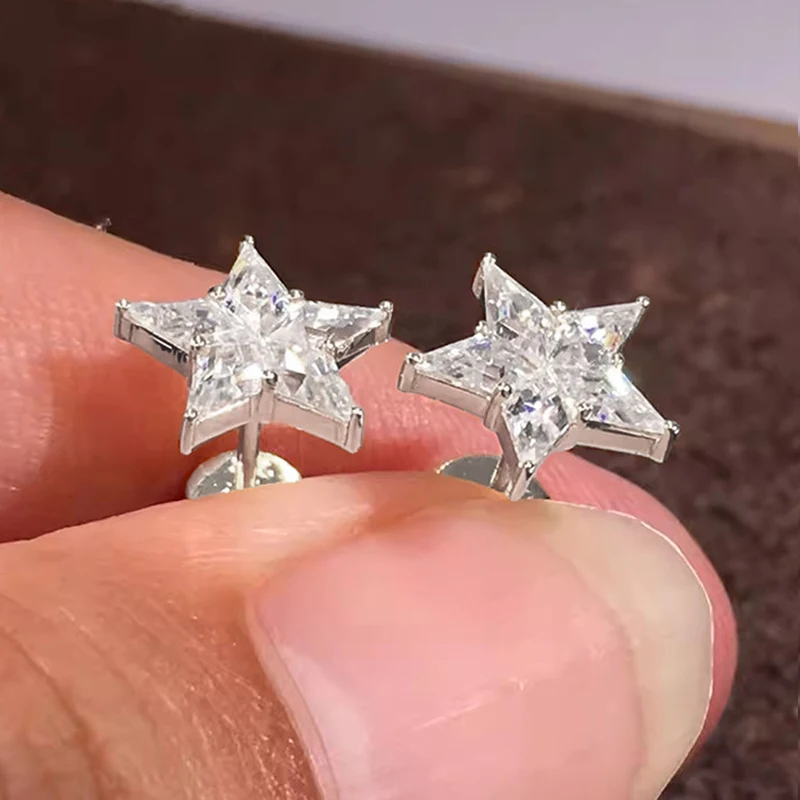 Huitan Charmante Damen-Ohrstecker, sternförmig, frischer Stil, Hochzeit, tägliche Verlobung, Modeaccessoires, Schmuck, eingelegt, glänzend, CZ – Detail 9