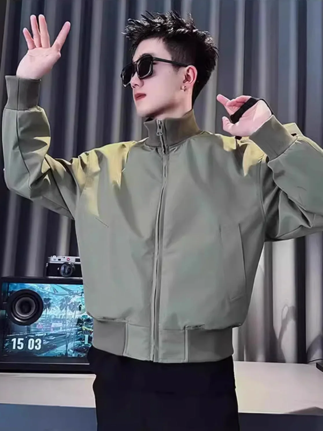 

Новинка 2023 года, осенняя модная брендовая мужская куртка Haome Jaet, простая универсальная верхняя одежда с воротником-стойкой, корейская версия, модная осенняя одежда