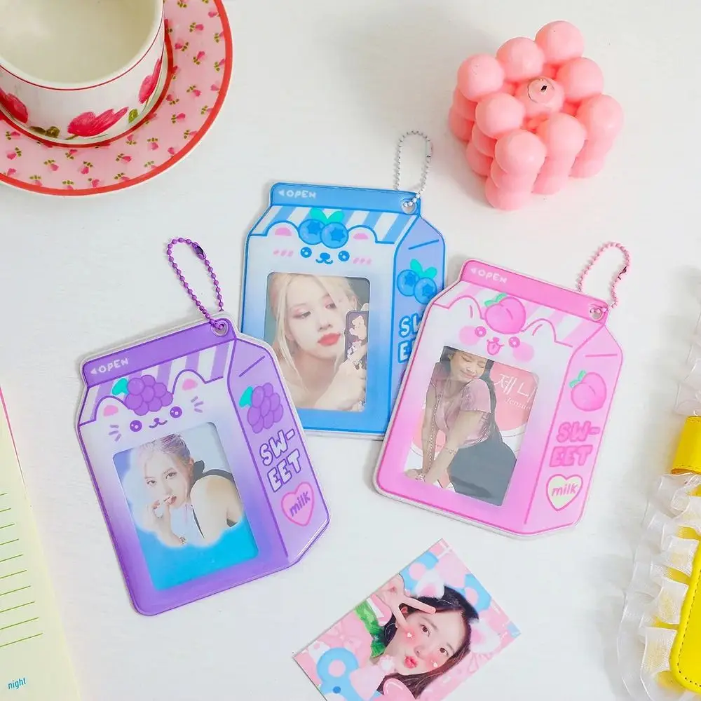 Korean Milk Bottle Photocard Holder 3inch Card Set Cartoon Photo Star Chasing Student Girl Bus Card Storage Holders