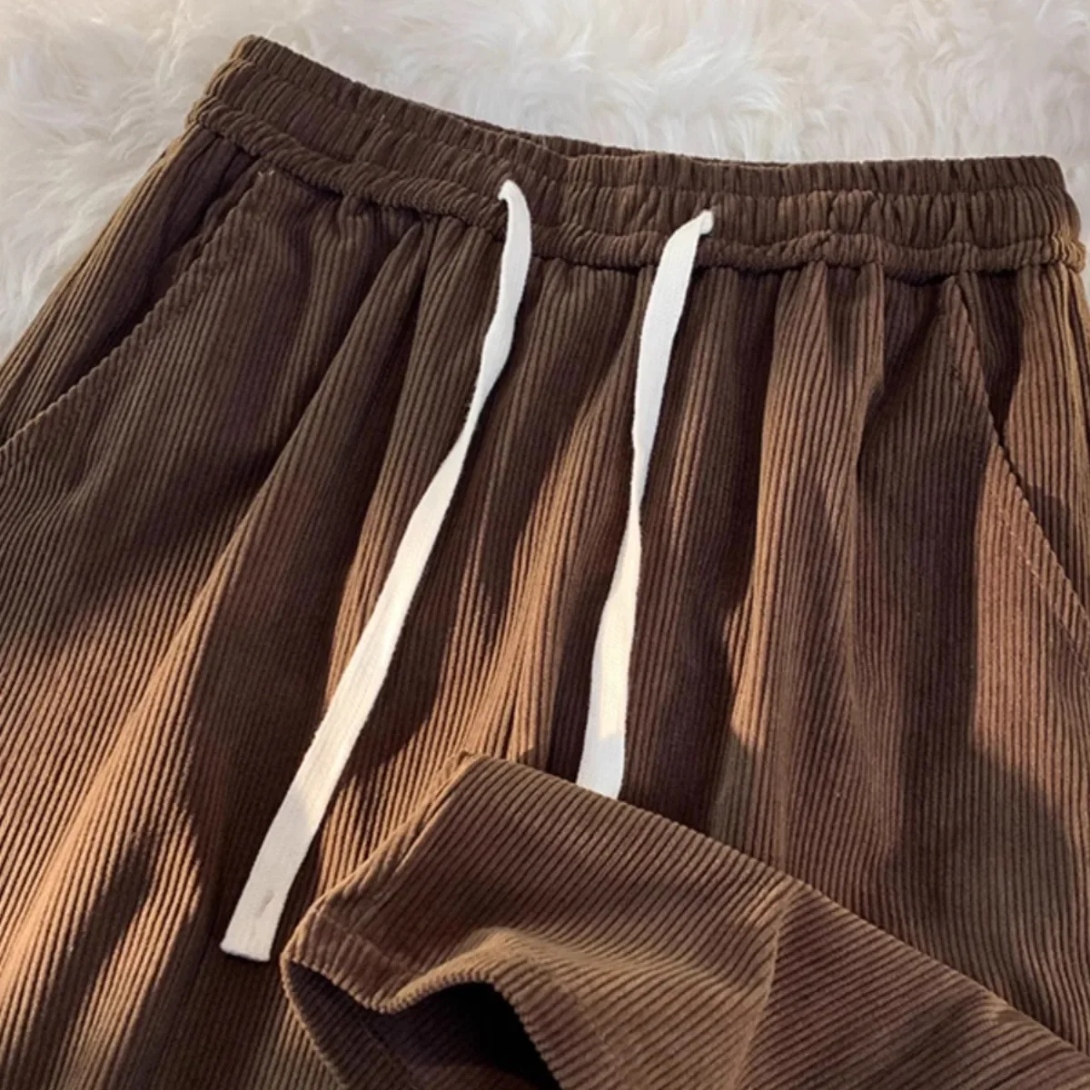 2024 Vintage Brown Corduroy Casual Pants Loose Fit Spring Autumn New Straight-Leg Pants Trendy Brand Sweatpants For Men