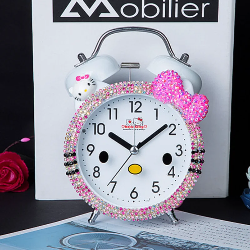 SANRIO Hello Kitty Alarm Clock  Student Children Girl Clock Kuromi My Melody Cinnamoroll Cartoon Static Cute Rhinestone Gift