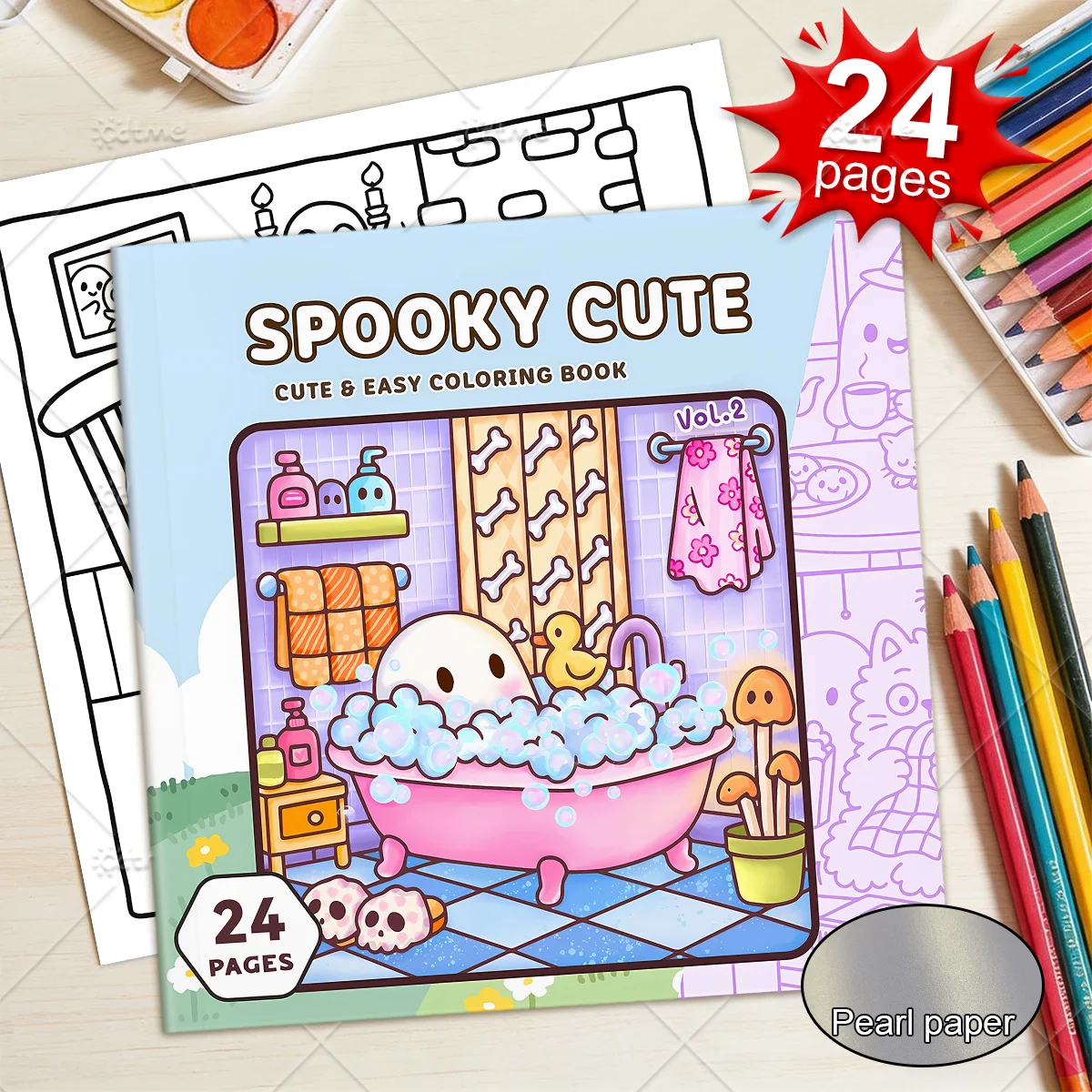 Halloween Spooky Cute Coloring Book For Adult Ghost Bathroom Skull Cozy Night Scenes Anti Anxiety Stress Relief Art Drawing Book