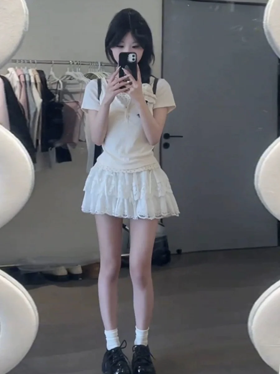 Ballet Sweet Girl ature Milk System Set Summer T-irt Top Cake ort Skirt Anti-aging Sweet Two-piece Set