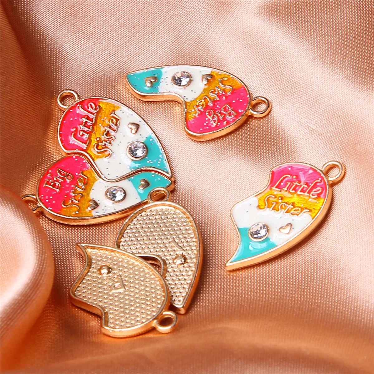 10pcs/5sets Oil dripping diamond Best Friends love stitching bestie necklace couple accessories alloy pendant