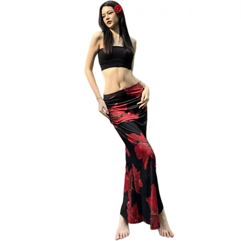 2025 New Spice Girl Slim Temperament Versatile Tube Top High Waist Printed Skirt Women Cw79033