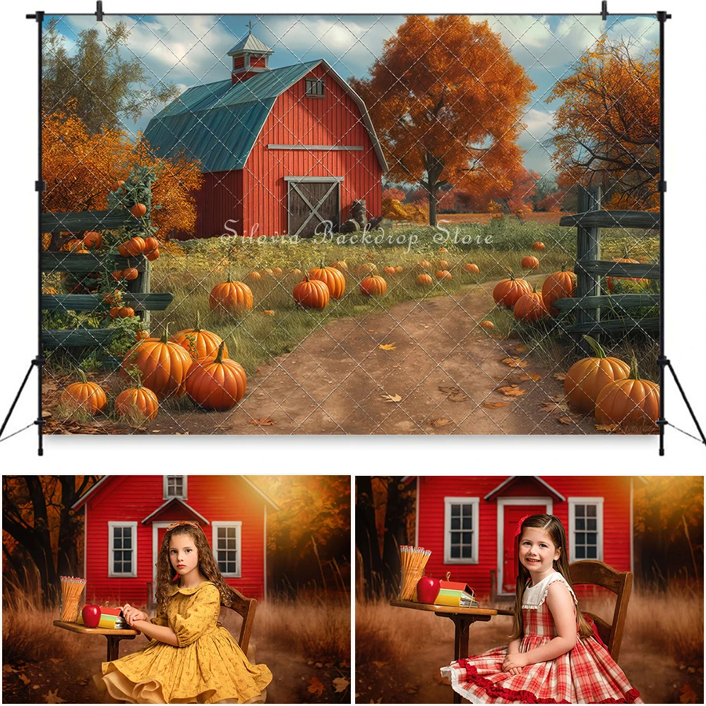 

Harvest Hills Ranch Photo Background Cake Smash Photography Backdrops Thanksgiving Photocall Pumpkin Red Barn Photoshoot Props