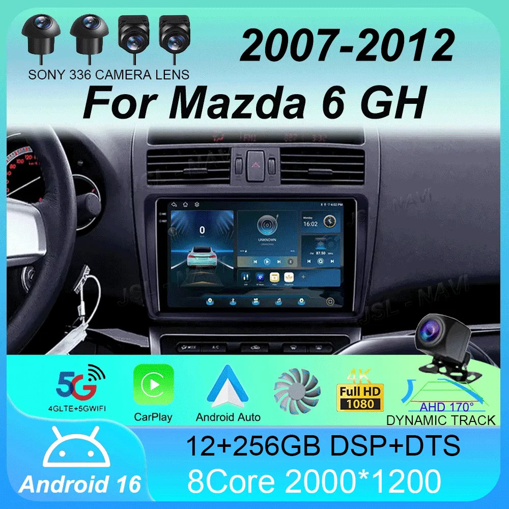 Android 16 Car Radio For Mazda 6 II GH 2007-2012 Wireless Carplay Auto Multimedia Player Navigation Stereo 2Din Autoradio