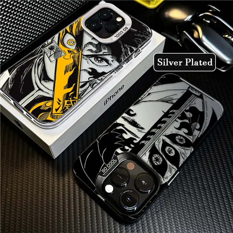 Demon Slayer Kimetsu no Yaiba For Apple iPhone 15 14 13 12 11 XS XR X 8 7 Pro Max Plus mini Colored Silver Plated Inside Cover