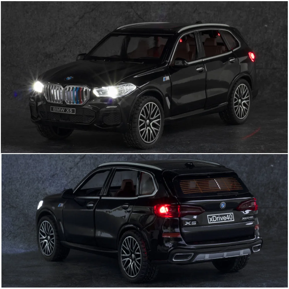 Brinquedo de carro modelo de liga para crianças, 1:32, BMW X5 SUV, dietas, puxar, som e luz, veículo, A31