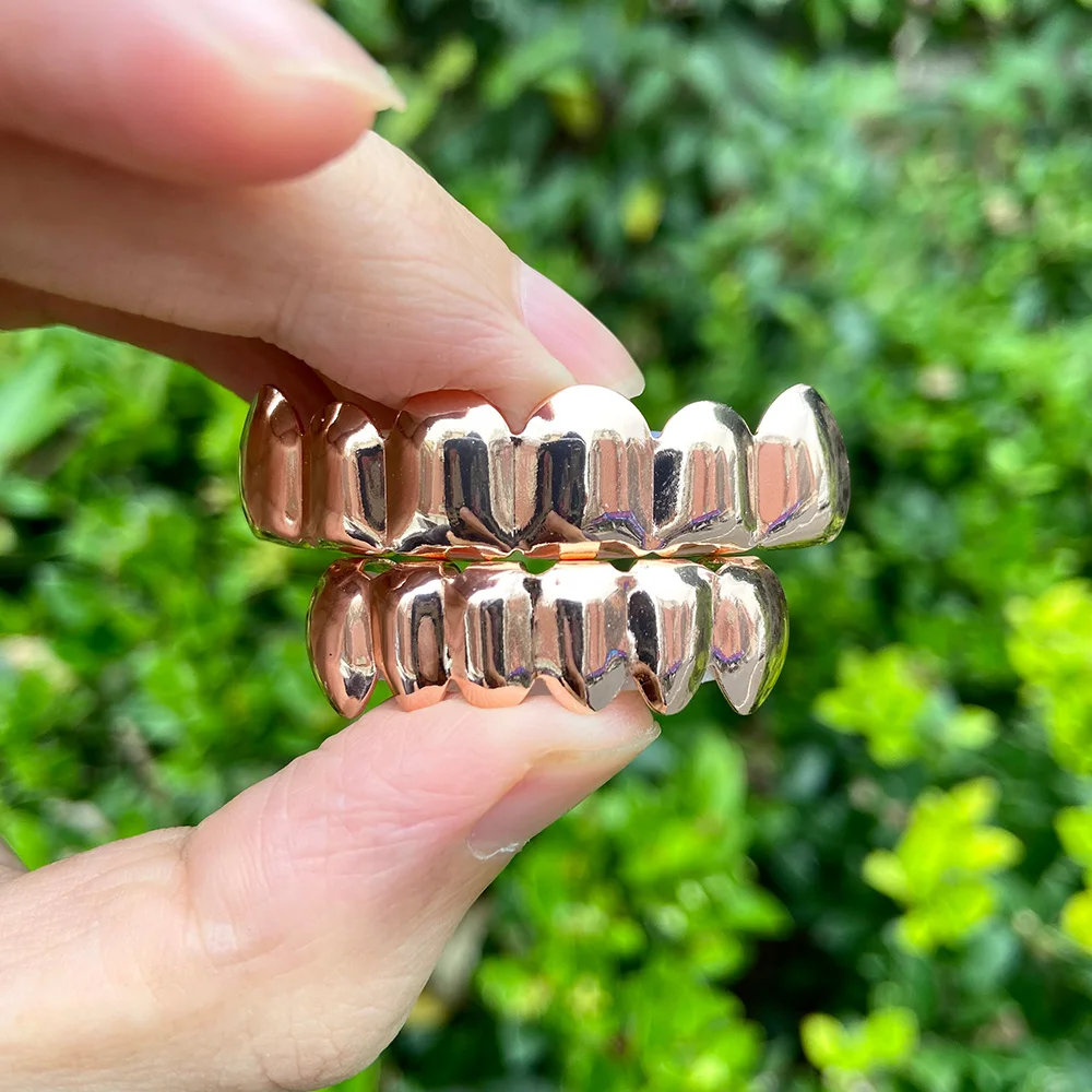 YOUNGX Classic 6/6 Glossy Teeth Grillz Hip Hop 14K Gold Plated Tooth Caps For Women Men Body Jewelry Cosplay
