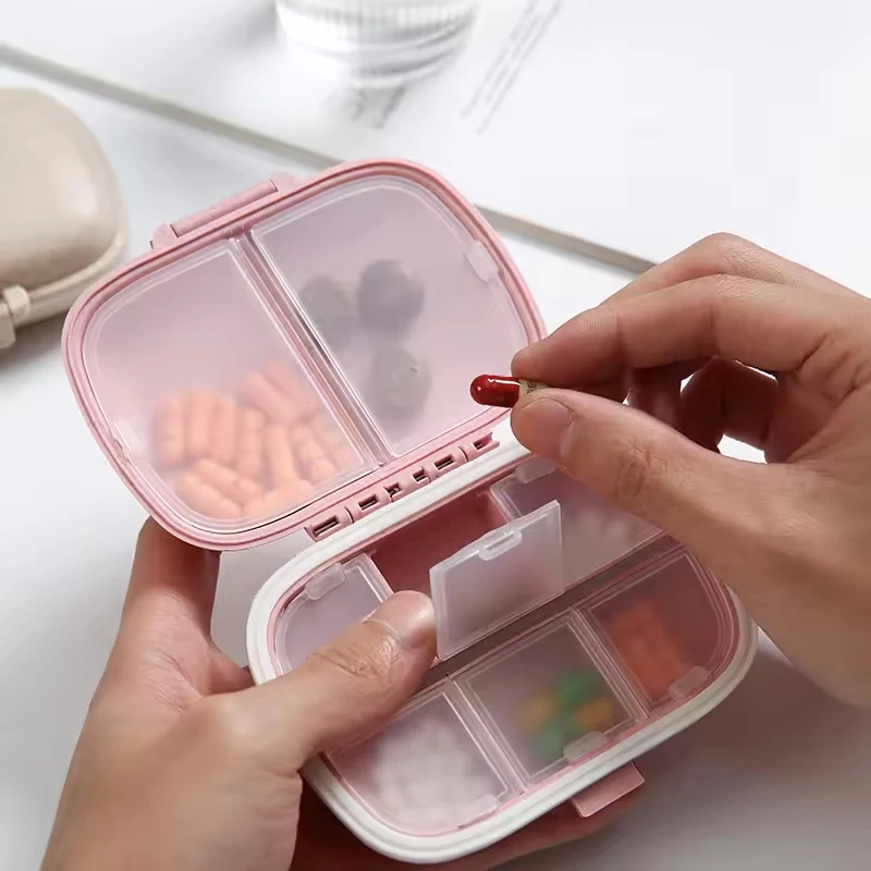 8 Grids Organizer Container For Tablets Travel Pill box With Seal Ring Small Case For Tablets Wheat Straw Container For Medicine