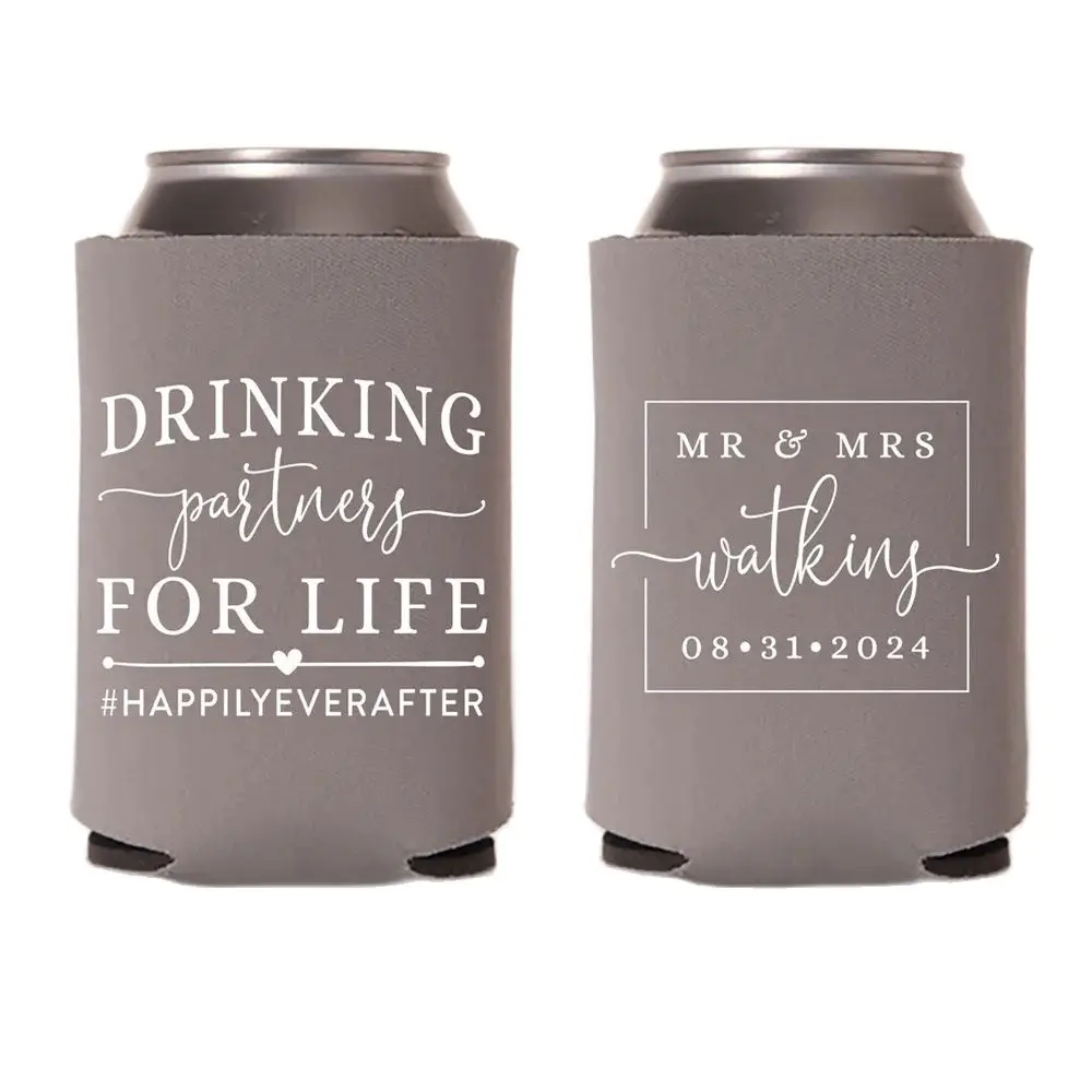 Drinking Partners For Life - Wedding Can Cooler #154R - Custom - Wedding Favors, Insulated, Beer Huggers, Wedding Favor, Beer Ho