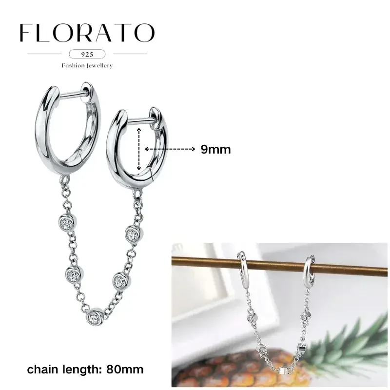 FLORATO 925 Sterling Silber Ohrringe mit Kettenquasten-Anhänger, Zirkon-Silberohrringe für Damen, Trendiger Luxus-Hochzeitsschmuck