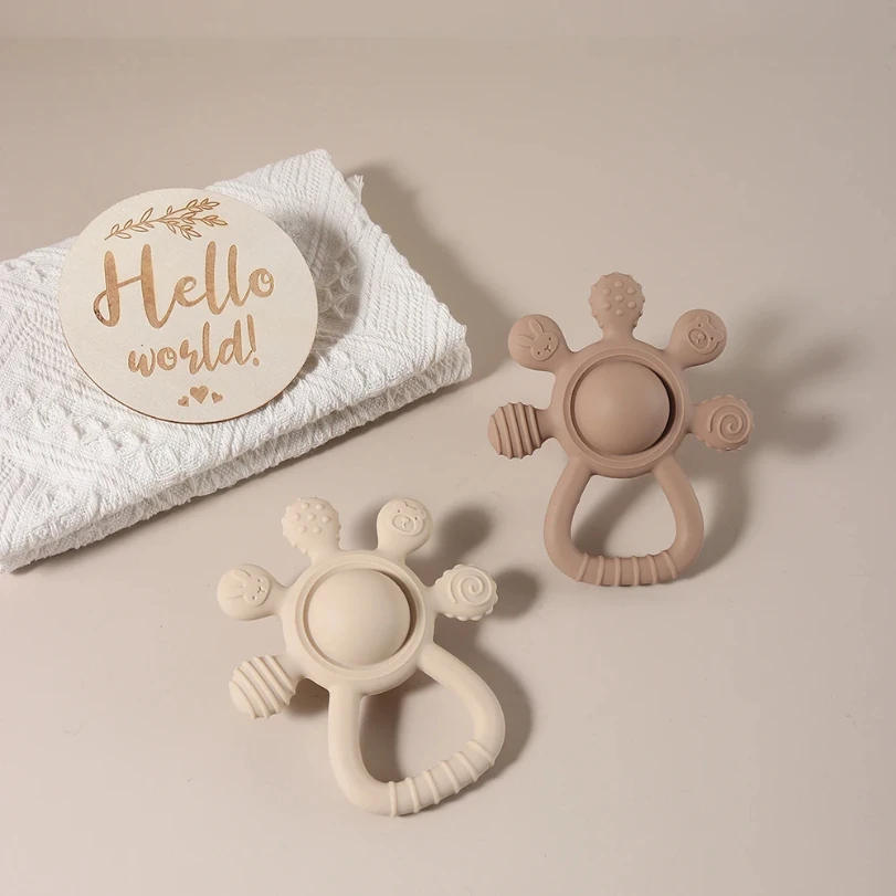 2025 new Teething Silicone Palm Rattle Teether bunny - Safe Baby Chew Toys for Soothing Sore Gums