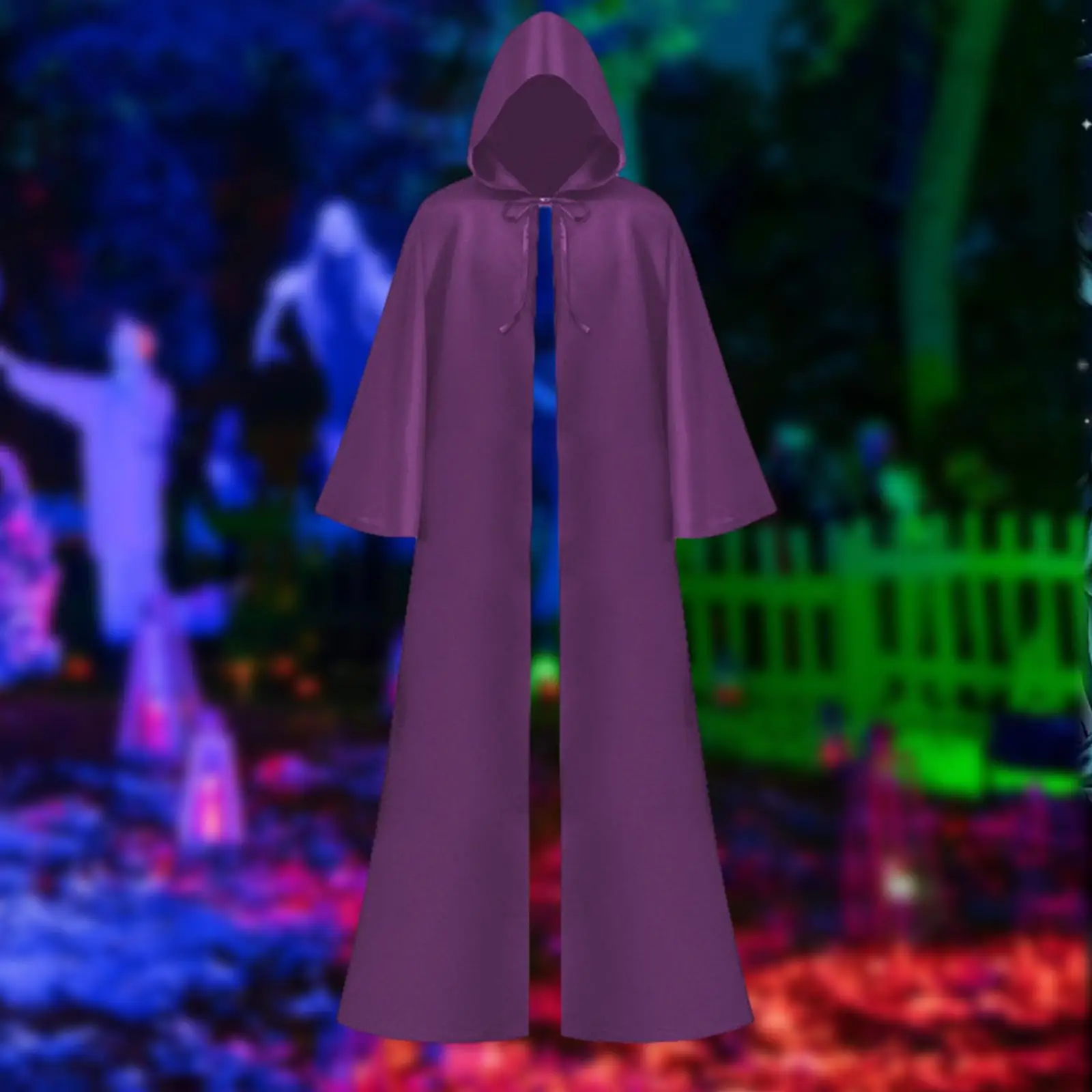 Halloween Hooded Cloak Cosplay Cape Full Length Witch Costume Long Hooded Cloak Robe for Vintage Gathering Carnival