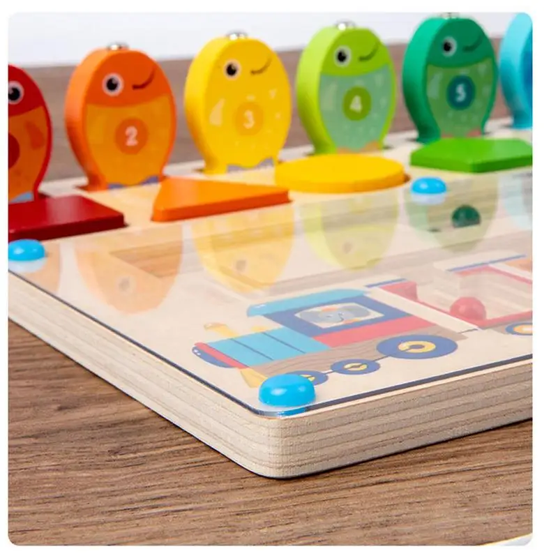 Shape Sorting Toy 3 In 1 Wooden Shape Sorting Stacking Toys Cognitive Color Learning Toys Portable Fishing Game For Fun Boys