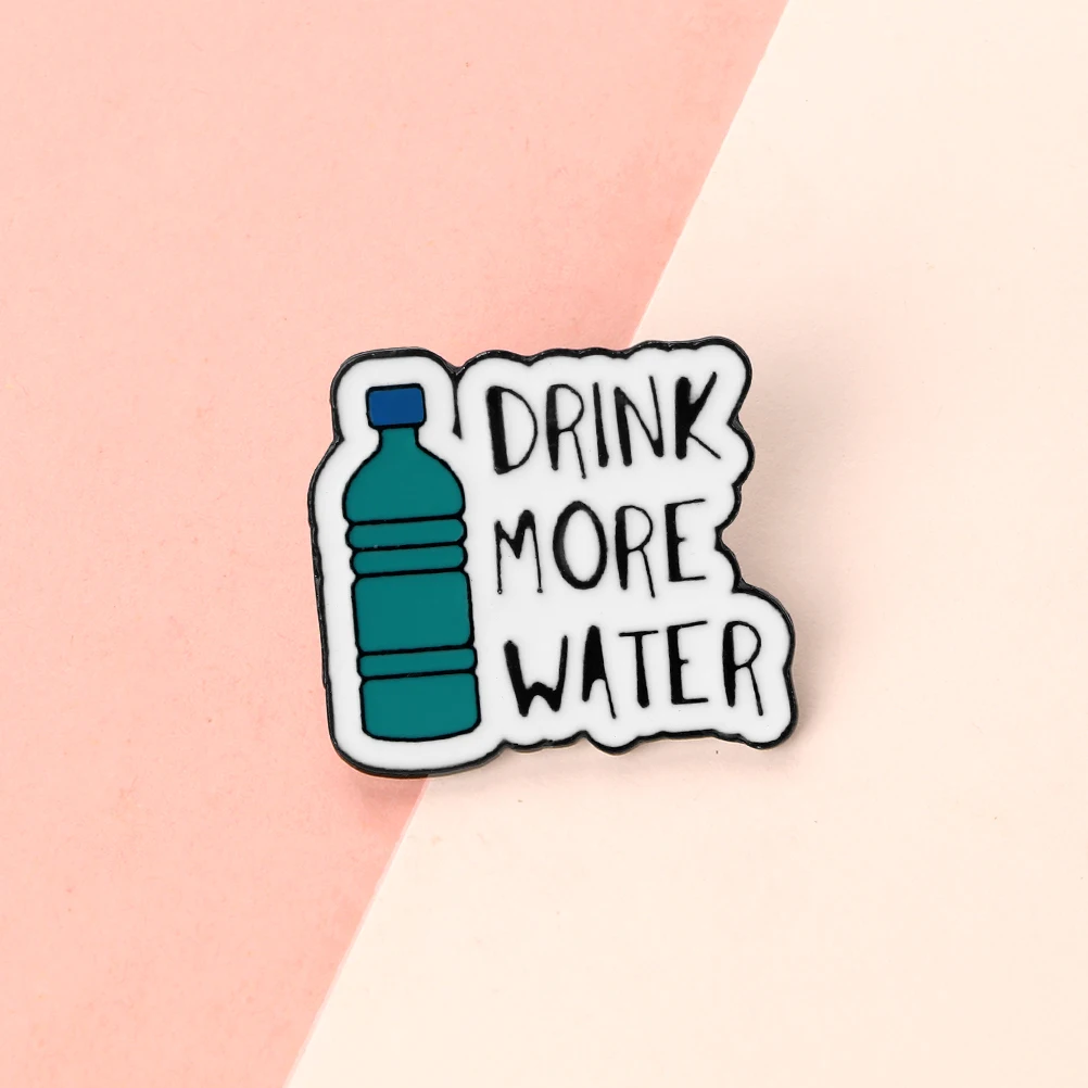 Drinking More Water Cartoon Brooch Make Me Coffee Party Time Enamel Pin Women Men Coat Lapel Pin Badges Jewelry Gift for Friend