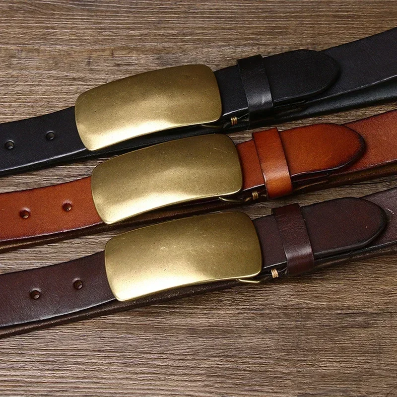 3.3cm Pure Cowskin Men Belt Wysokiej jakości prawdziwa skóra Gładki mosiężny pasek z klamrą Męskie dżinsy Luksusowe designerskie paski dla mężczyzny