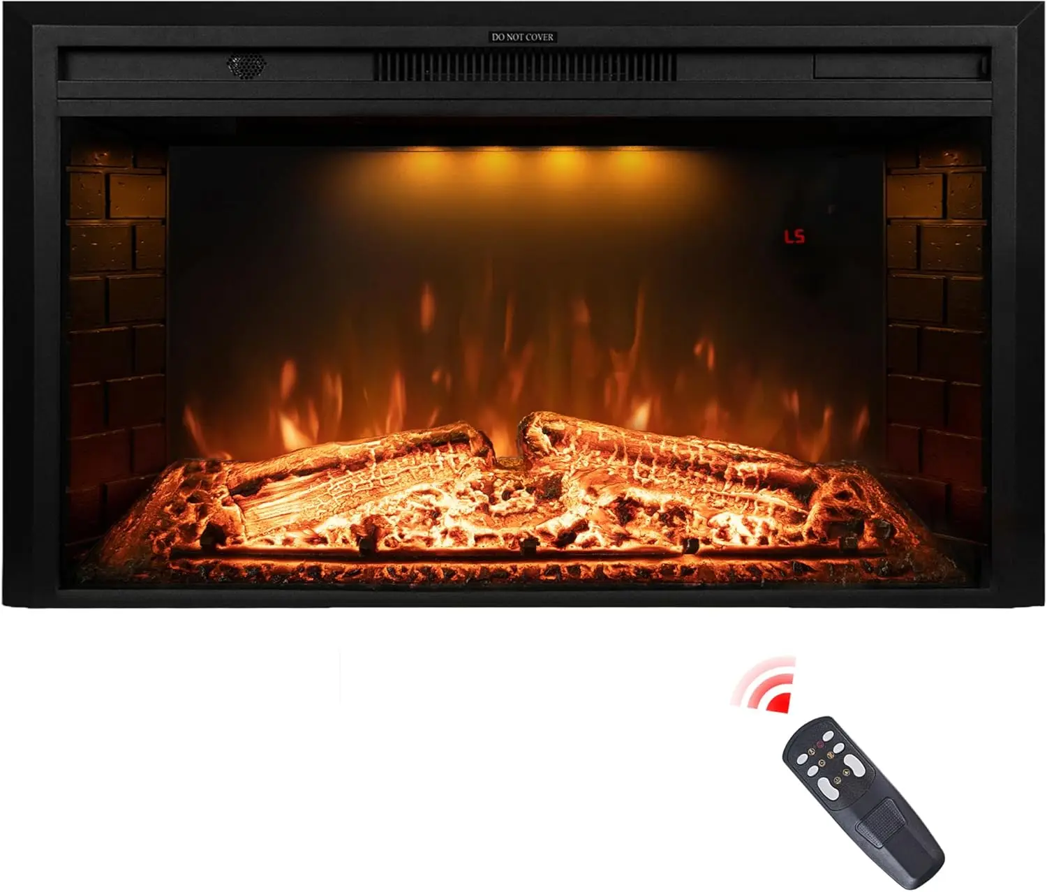 36 inch Wide 21 inch High Electric Fireplace, Wall Fireplace Electric with Remote Control, Realistic Log, 750/1500W Black