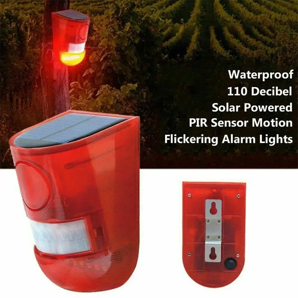 Alarma con Sensor de movimiento infrarrojo Solar para exteriores, luces estroboscópicas de sirena de 129DB, sistema de alarma de seguridad para Villa, granja, patio y jardín, resistente al agua IP65