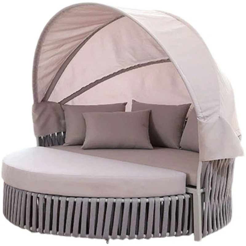 Outdoor bed sofa, resort hotel pool lounge chair, leisure balcony B & B sun room large round bed rattan chair Nordic