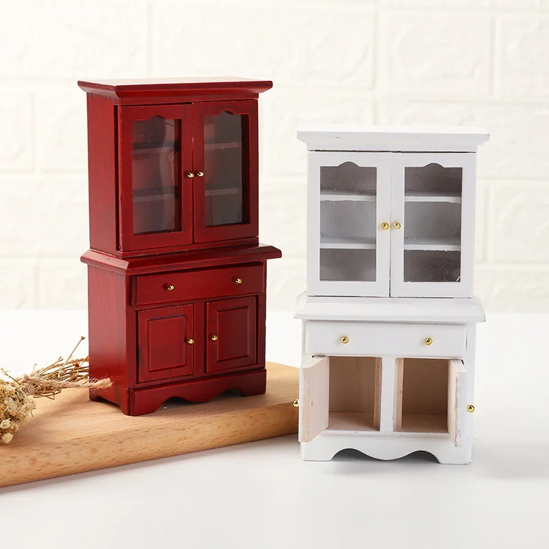 2Colors 1/12 Dollhouse Miniature Furniture Multifunction Wood Cabinet Bookcase Bookshelf for Pretend Play Toy