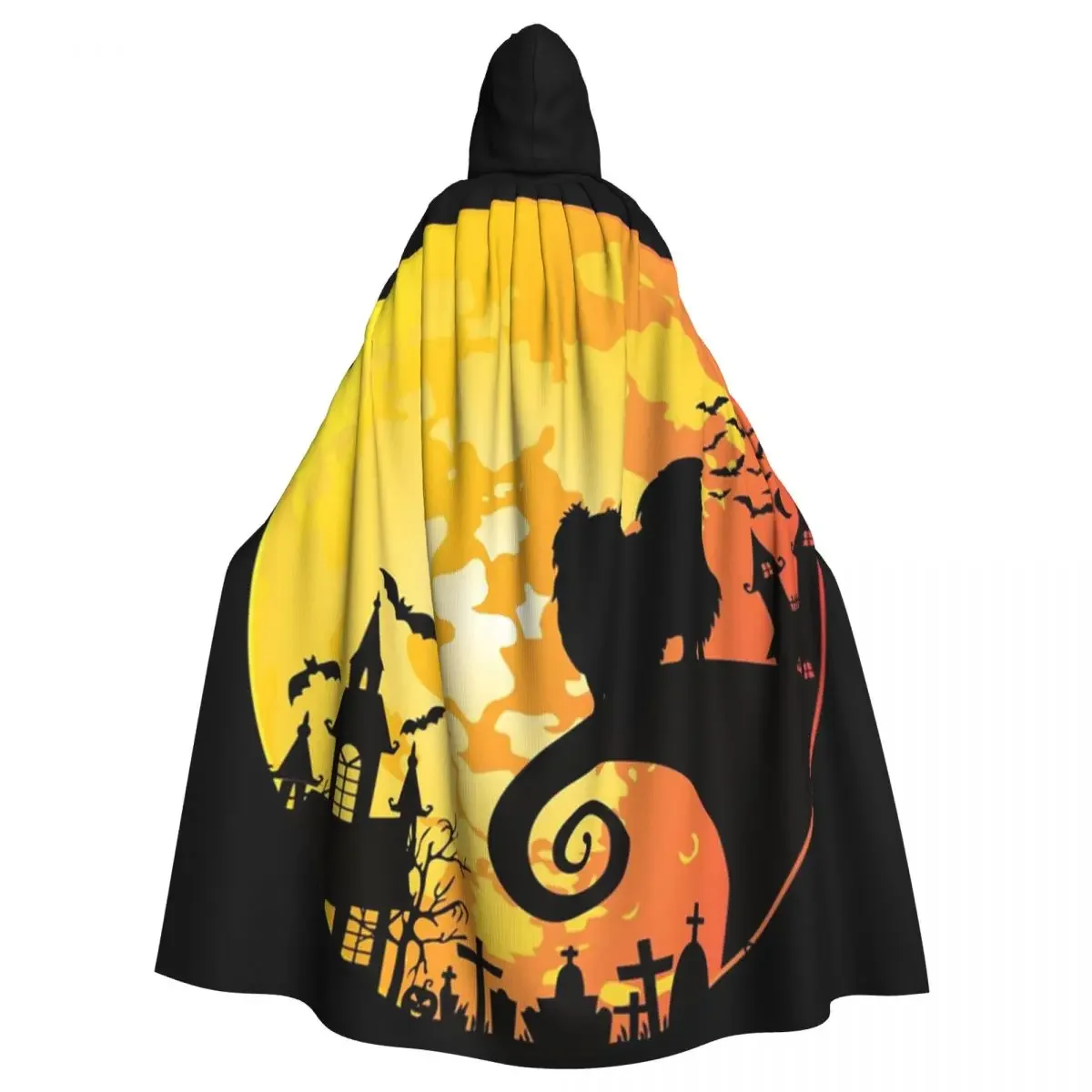 Pekingese Dog And Moon Halloween Long Hooded  Witch Medieval Costume Cosplay Cape HalloweenVampire Adult Unisex