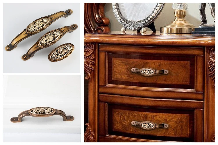 Vintage Gold Antique Brass Cabinet Handles Drawer Knobs Wardrobe Door Handles Pulls European Furniture Handle