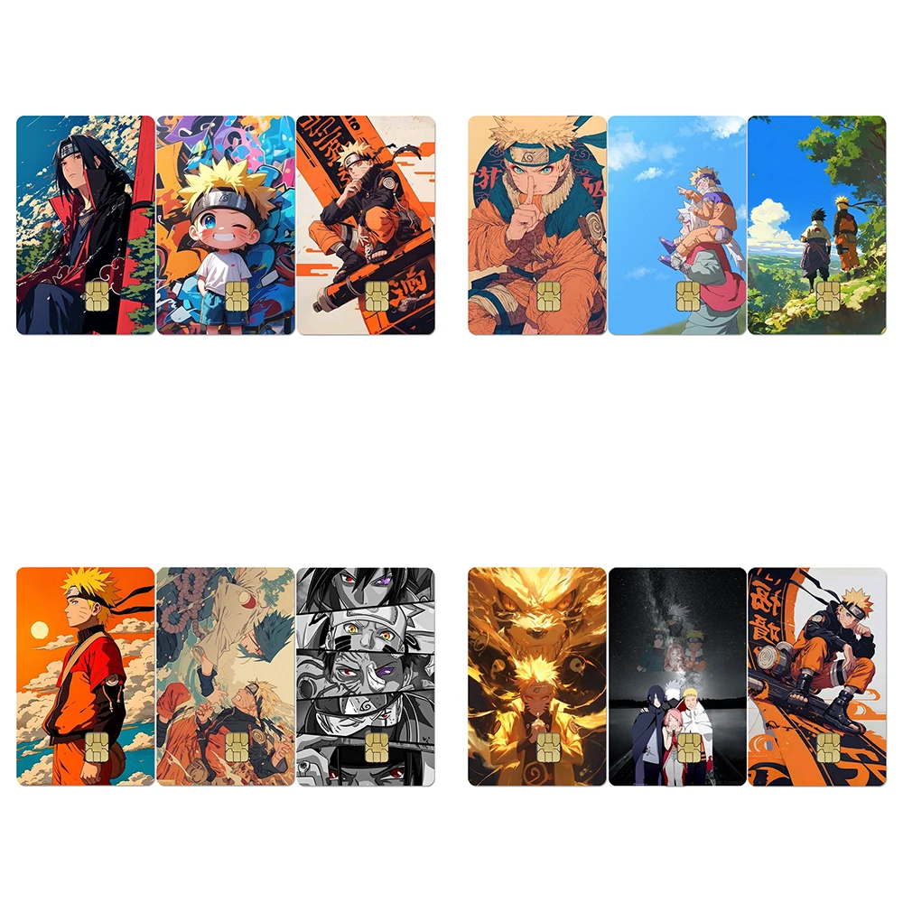 3 uds Anime Naruto pegatina de tarjeta bancaria Uchiha Sasuke suave Arco Iris película mate cinta de piel para decoración impermeable pegatina regalos