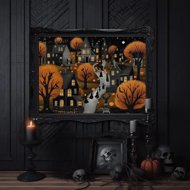 Halloween Puzzles 1000 Piece Halloween Puzzle For Adults Ghost Pumpkin Hometown Home Decor Interactive Brain Teaser For Family