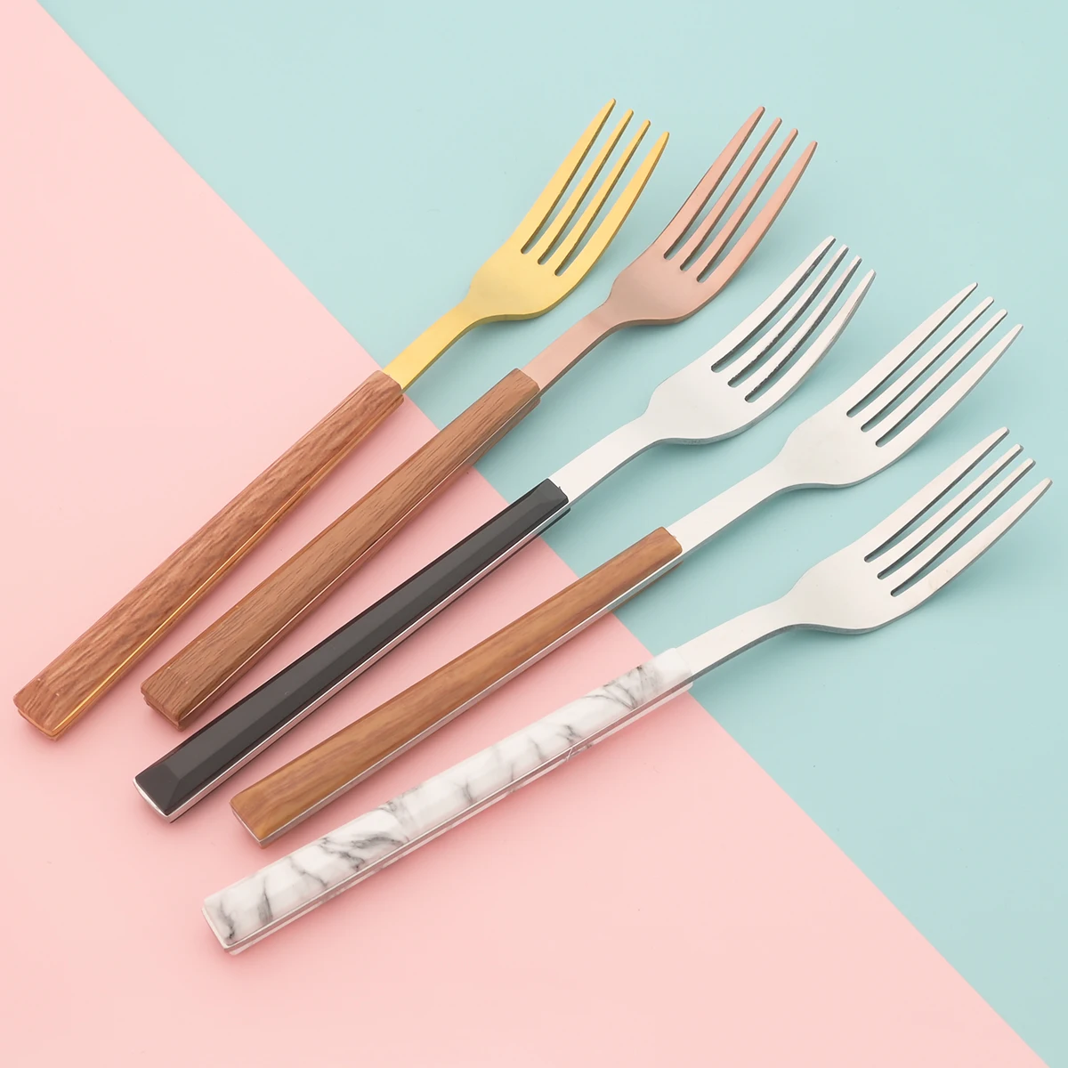 24/30Pcs Imitation Wooden Handle Dinnerware Cutlery Set Stainless Steel Tableware Knife Fork Spoons Silverware Western Flatware