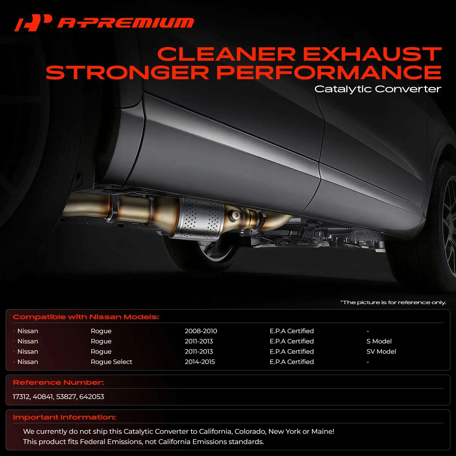 A-Premium Rear Catalytic Converter for Nissan Rogue 2008-2013 Rogue Select 2014-2015