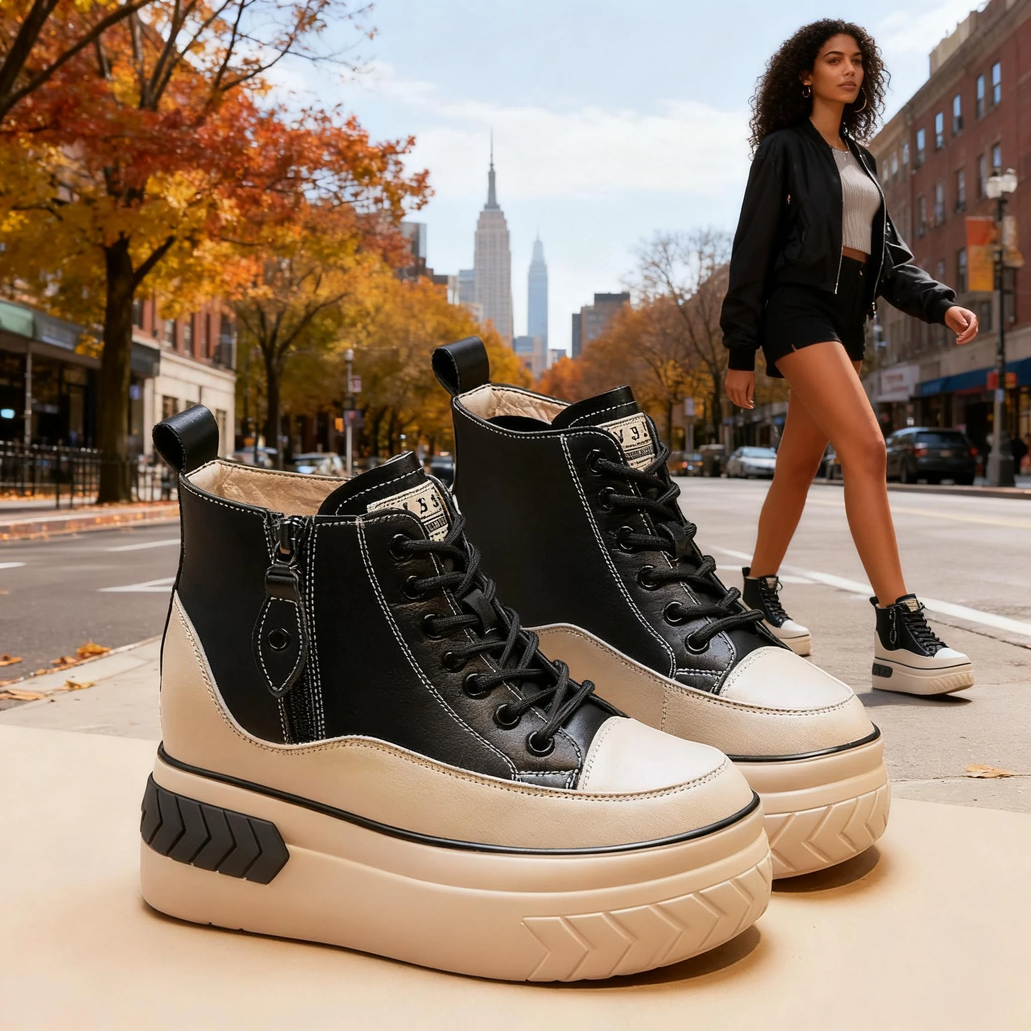 

Fujin Высокие женские туфли из натуральной кожи, ботинки на платформе 8 см, ботильоны на танкетке, на молнии, осенняя теплая зимняя обувь на меху, кроссовки