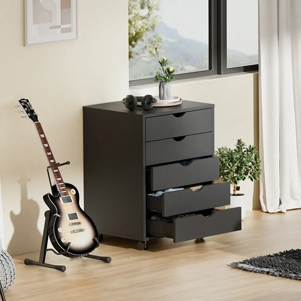 

5 Drawer Storage Organizer, Wood File Cabinets With Wheels, Large Printer Stand For Home Office Study Dressing Room, Set Of 1,
