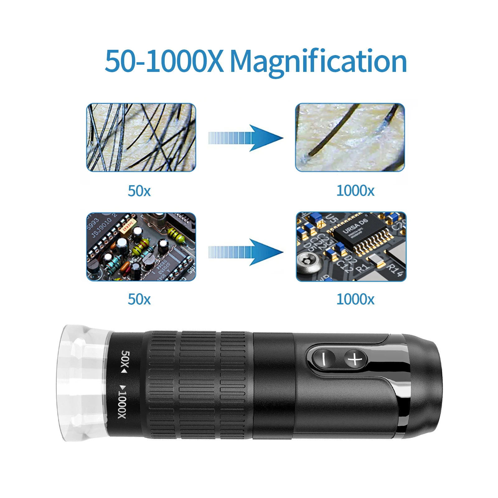 Kabelloses Digitalmikroskop 1080P HD 50-1000X Vergrößerung WLAN-Mikroskopkamera mit LED-Beleuchtung für iOS Android PC Inspektion – Detail 3