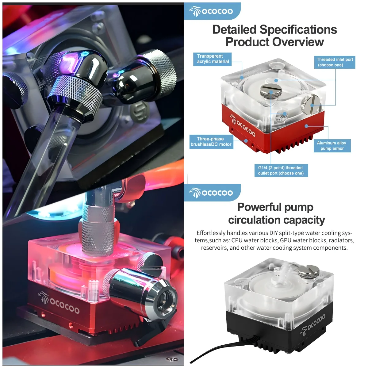

Лазерный водяной насос OCOCOO с бесщеточным двигателем постоянного тока, высоким напором, максимальным потоком, бесшумной работой, резьбой G1/4, для жидкостных систем P67B