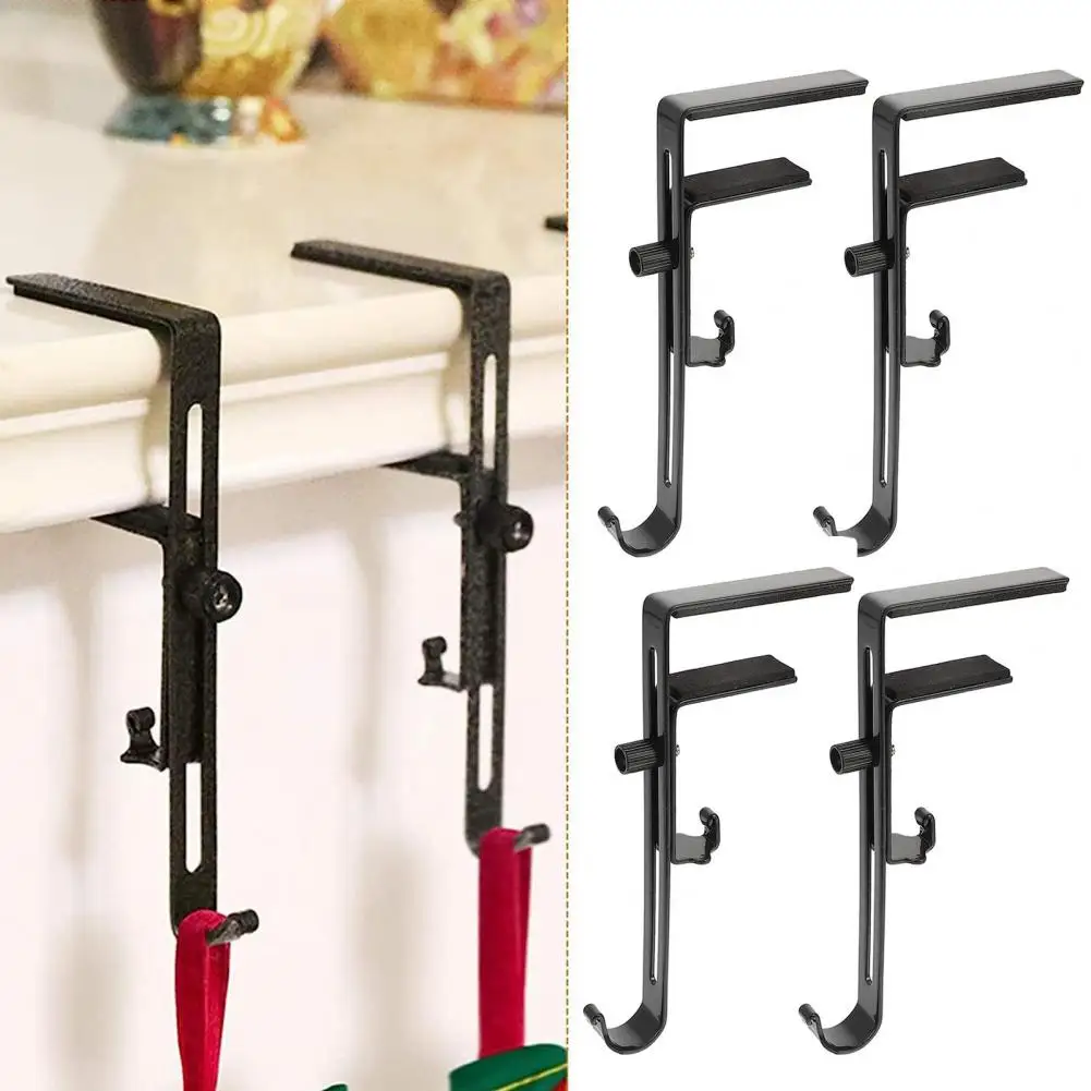 4/6/8Pcs Christmas Stocking Hook Metal Stocking Hanger Adjustable Christmas Garland Stockings Holder Fireplace Decoration