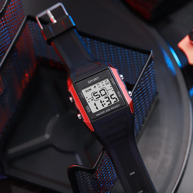 Outdoor sports electronic watch, square multifunctional men's and women's alarm clock watch