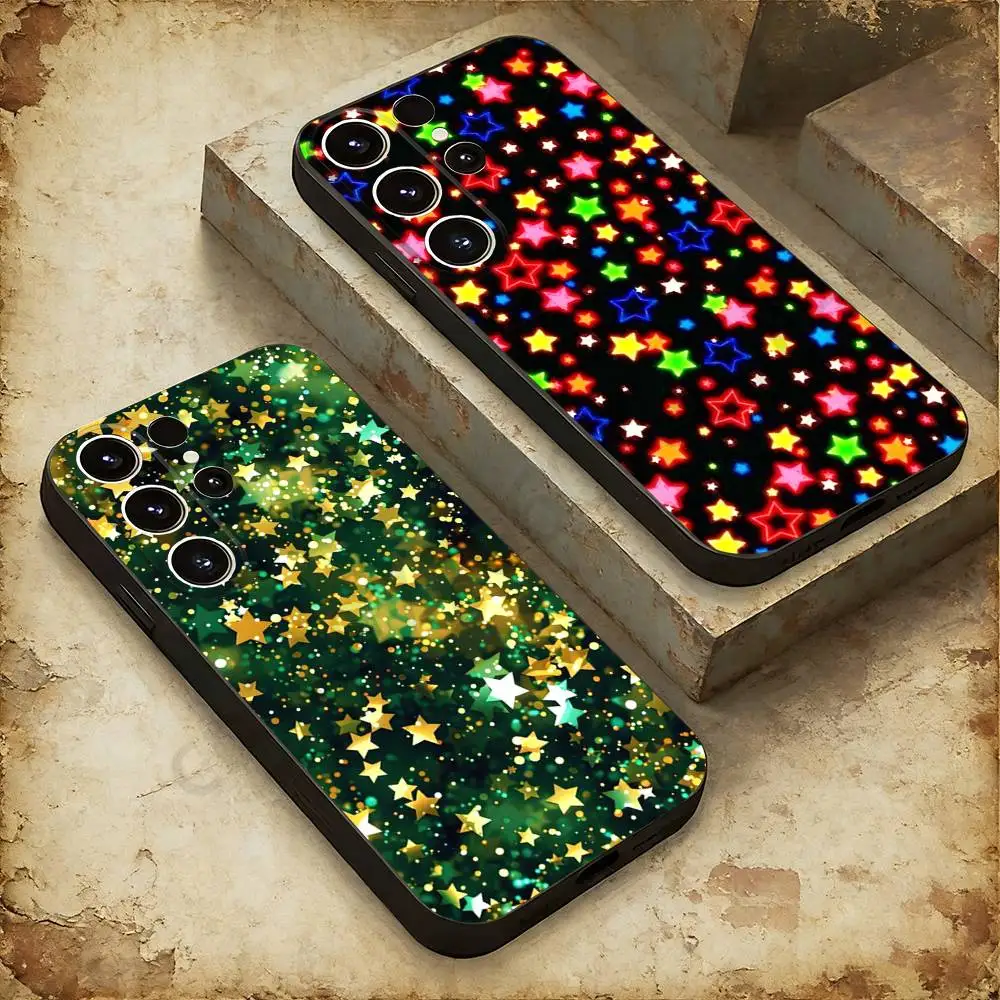 Colorful Star Phone Case For Samsung Galaxy A20,21s,22,31,32,52,53,72,73,80,91 Soft Liquid Silicone Black Cover